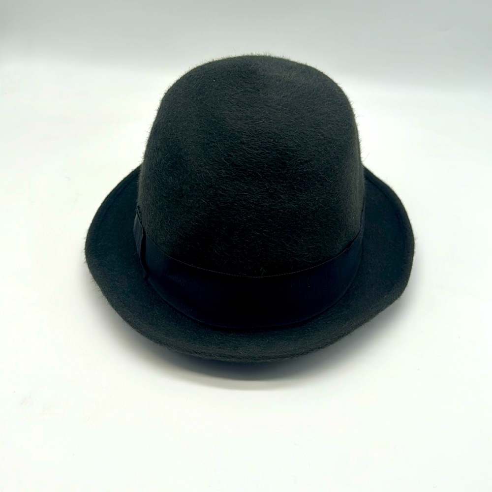 Salvatore Ferragamo Black Hare Fur Felt Classic Bow Derby Bowler Luxe Fedora Hat